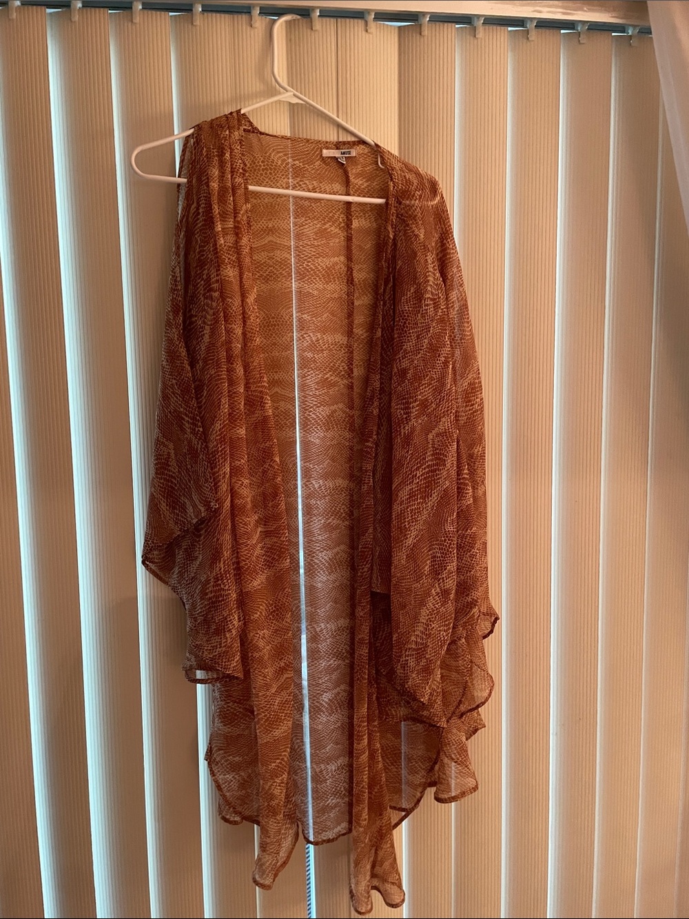 Amuse Society Rust Brown Open Front Sheer Cape Kimono